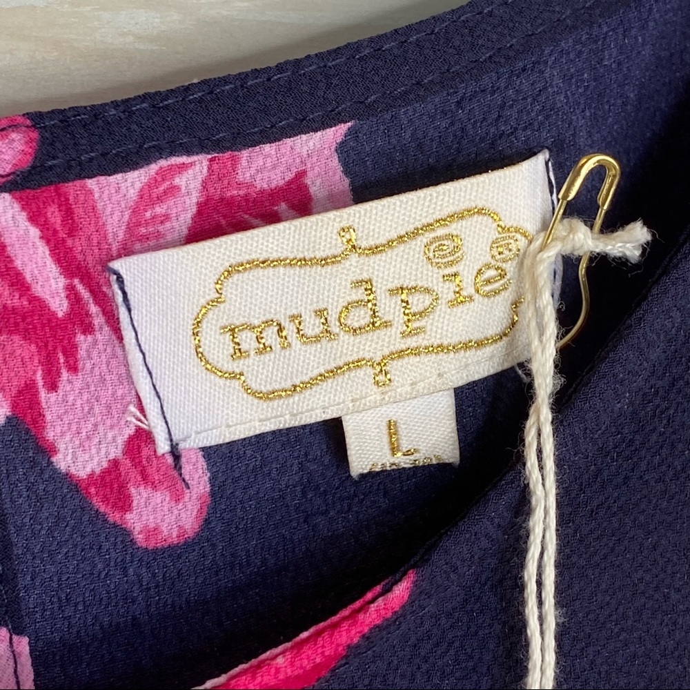 Mud Pie Lawson Top Blue Pink Floral Cold Shoulder NWT size Large L Lg NEW - Picture 9 of 13